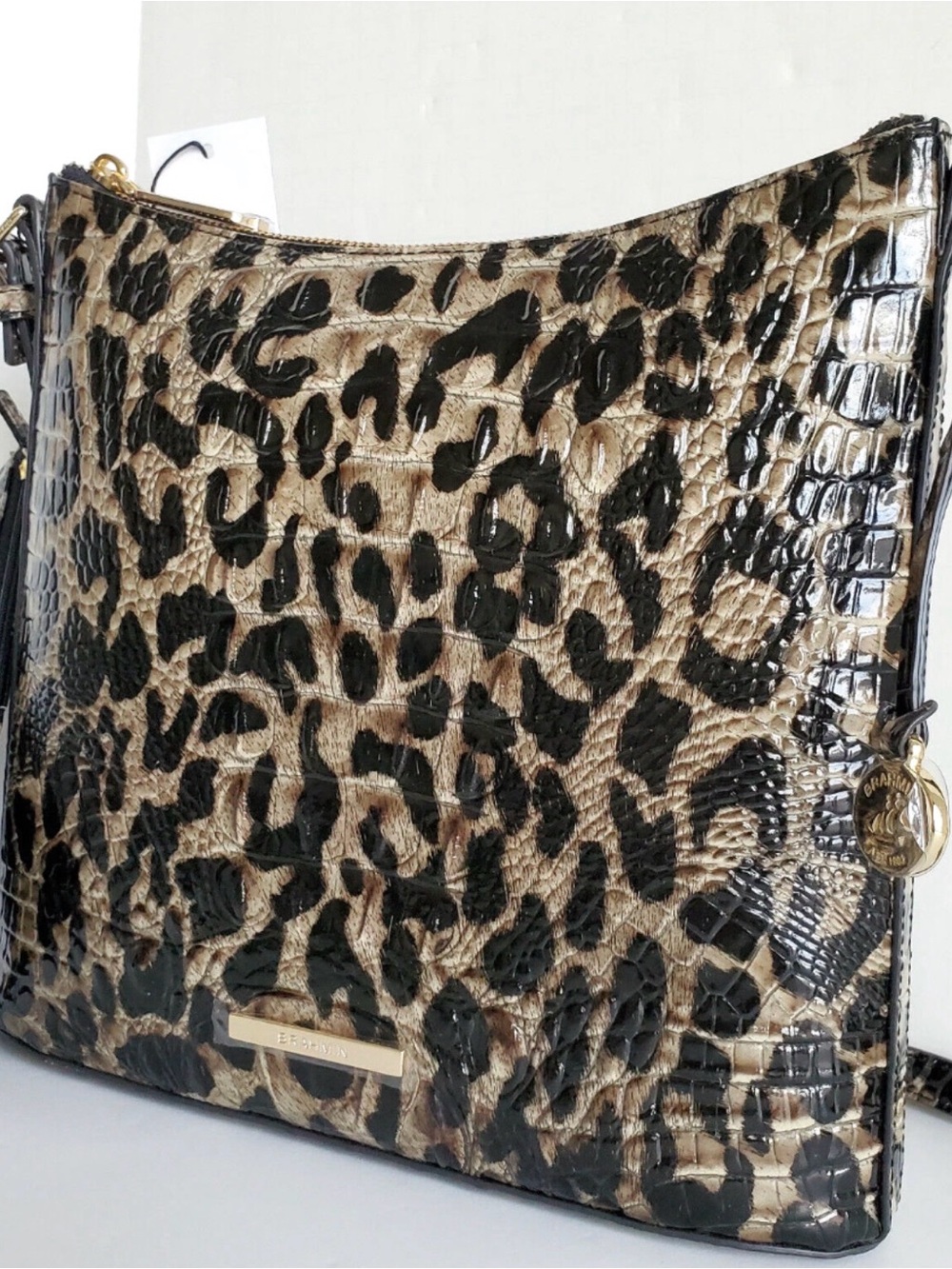 Brahmin Katie Crossbody Snow Leopard Leather Messenger Bag  with Ady Wallet EUC - Picture 2 of 9